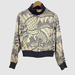 Vintage Y2K Cacharel Silk Abstract Graphic Print Bomber Jacket